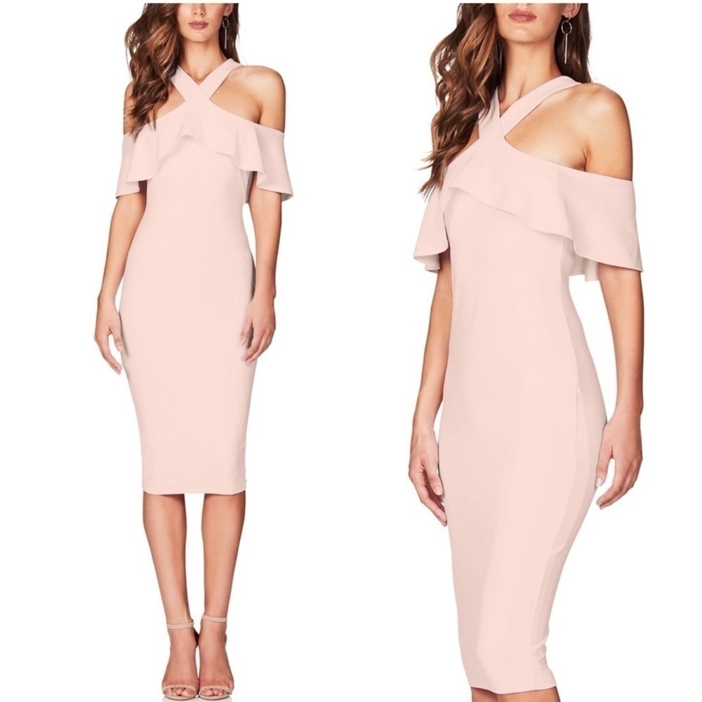 NWT Nookie Hermosa Ruffle Trim Midi Dress Blush
